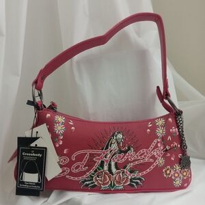 Ed Hardy Pink Roaring Tiger Siberia Hill Y2K Shoulder/Crossbody Baguette Bag